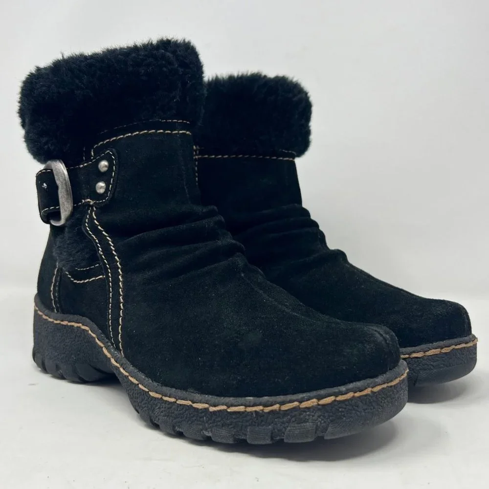 Bare Trap Black Suede Faux‎ Fur  Lining Side Zip Buckle Accent Size 6 M Breesen